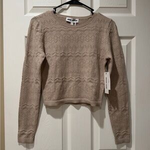 DKNY Pointelle Knit Crewneck Sweater in Beige